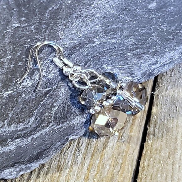 Vintage Faceted Clear Smoke Crystal Rondelle Silver Plated Bali Style Daisy Bead - Picture 4 of 7